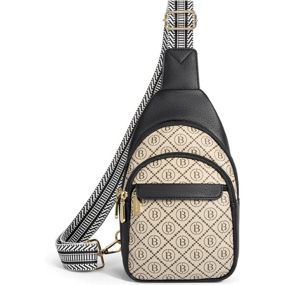 Women Monogram Print Imported PU Leather Small Crossbody Chest Sling Travel Bag - Picture 8 of 8